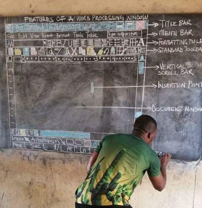 Microsoft Promise To Deliver A Computer To Ghanaian Teacher Who Drew MS Word On The Blackboard For His Students