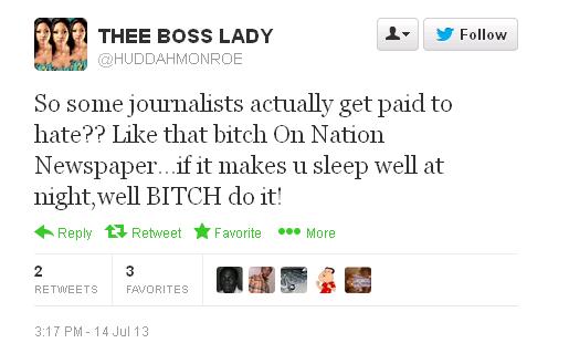 Huddah tweet