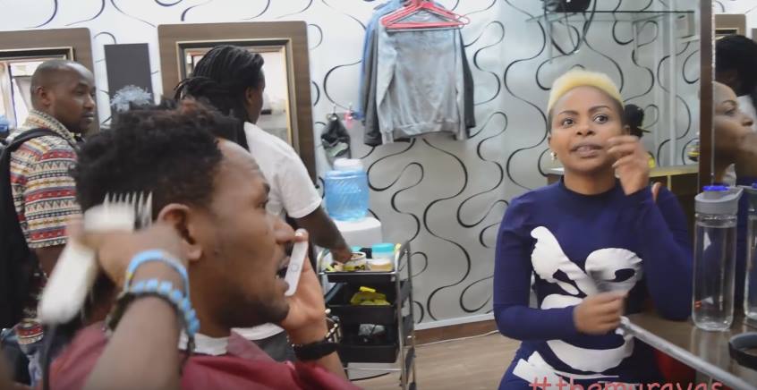 Size 8 and DJ Mo go for a shave at the same barbershop on Kimathi Street (Photos)