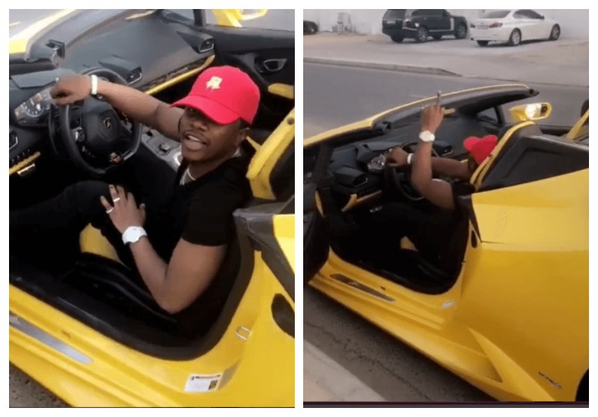 “Hio ni rental car umepewa upige ress tu!” Internet hates on Rayvanny as he shows off yellow Lamborghini