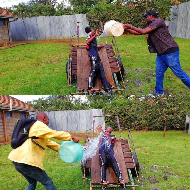 Machachari crew pour gallons of water on  Baha during his birthday celebrations(photos) 