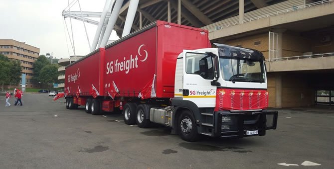 A truck branded with Supergroup logo