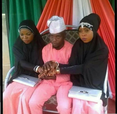 man marrying two sad looking women